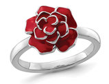 Sterling Silver Red Enamel Rose Ring